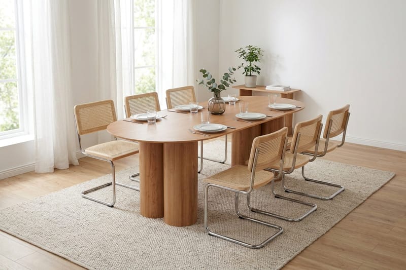 Juno-ruokailuryhmä suorakulmainen 220 cm, tammi, 6 Build-ruokatuolia - Tammi - Huonekalut - Pöytä & ruokailuryhmä - Ruokailuryhmä