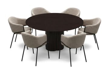 Juno-ruokailuryhmä pyöreä 150 cm, savutammi, 6 Filip-ruokatuolia - Savustettu tammi - Huonekalut - Pöytä & ruokailuryhmä - Ruokailuryhmä