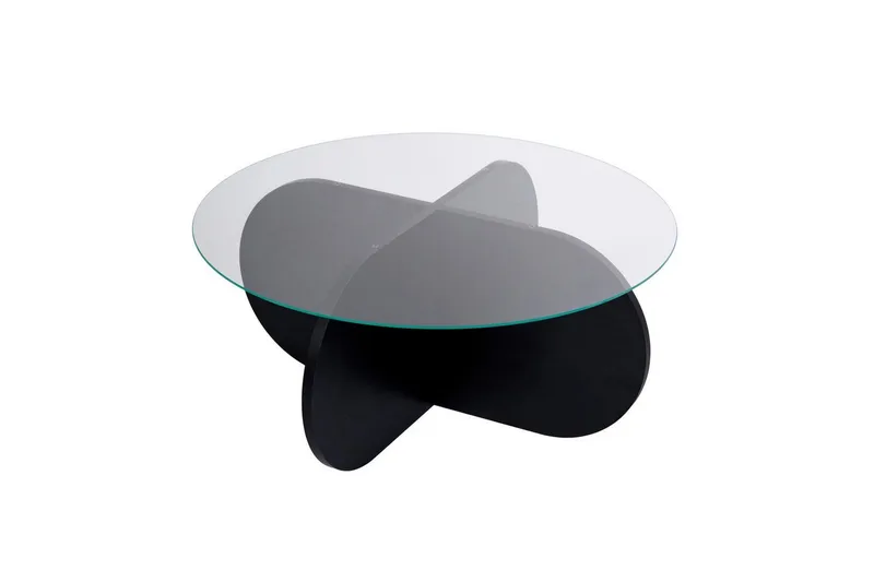 Kahvipöytä Aeris 75 cm Lasilevyllä, Musta puu / Läpinäkyvä