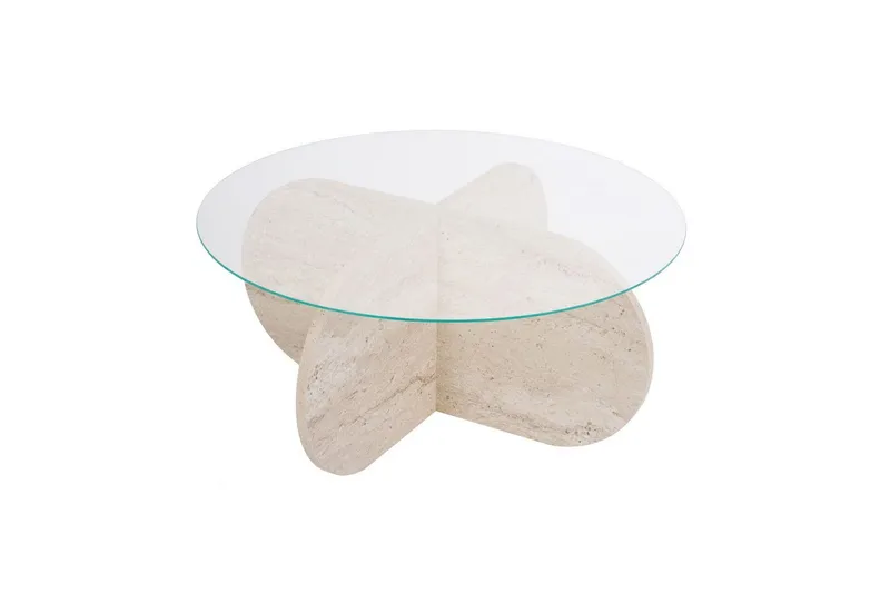 Kahvipöytä Aeris 75 cm Lasilevyllä - Travertiini / Läpinäkyvä - Huonekalut - Pöytä & ruokailuryhmä - Sohvapöytä