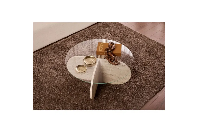 Kahvipöytä Aeris 75 cm Lasilevyllä - Travertiini / Läpinäkyvä - Huonekalut - Pöytä & ruokailuryhmä - Sohvapöytä