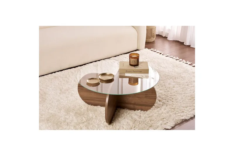 Kahvipöytä Aeris 75 cm Lasilevyllä - Pähkinäpuu / Läpinäkyvä - Huonekalut - Pöytä & ruokailuryhmä - Sohvapöytä