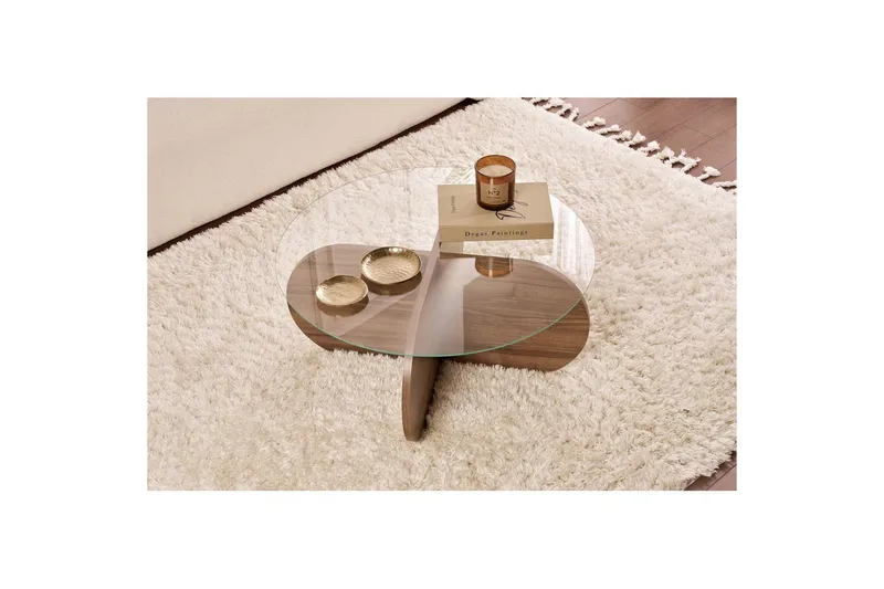 Kahvipöytä Aeris 75 cm Lasilevyllä - Pähkinäpuu / Läpinäkyvä - Huonekalut - Pöytä & ruokailuryhmä - Sohvapöytä