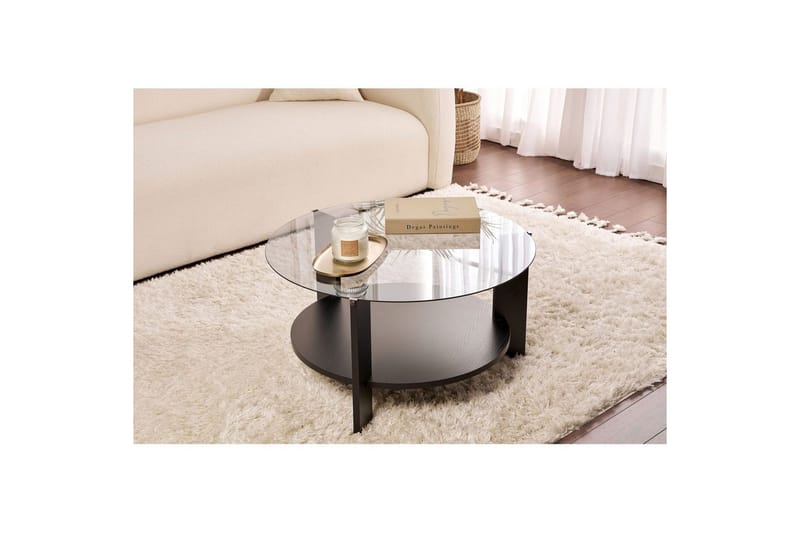 Kahvipöytä Clara 75 cm Lasilevyllä - Musta puu / Savu - Huonekalut - Pöytä & ruokailuryhmä - Sohvapöytä