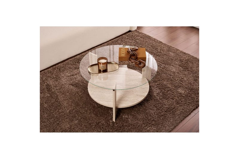 Kahvipöytä Clara 75 cm Lasilevyllä - Travertiini / Läpinäkyvä - Huonekalut - Pöytä & ruokailuryhmä - Sohvapöytä