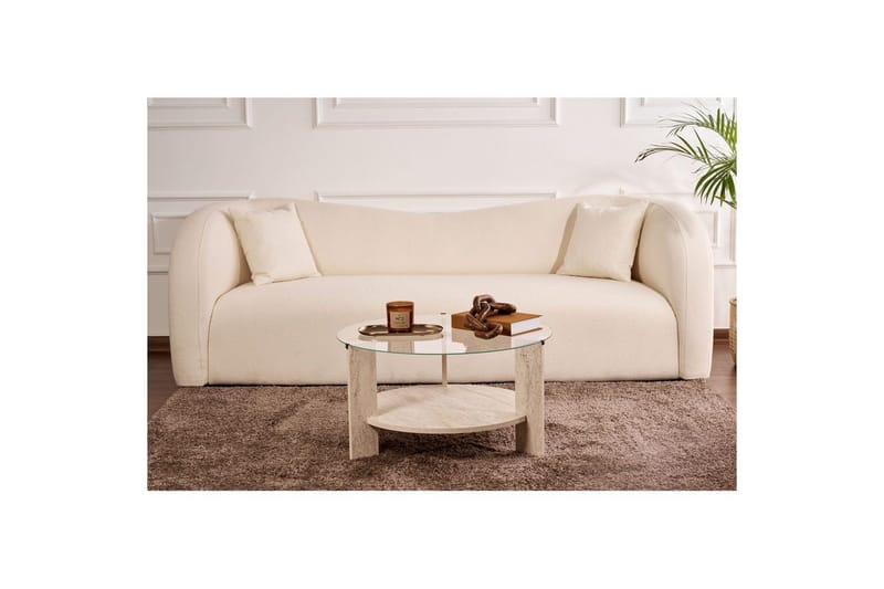 Kahvipöytä Clara 75 cm Lasilevyllä - Travertiini / Läpinäkyvä - Huonekalut - Pöytä & ruokailuryhmä - Sohvapöytä