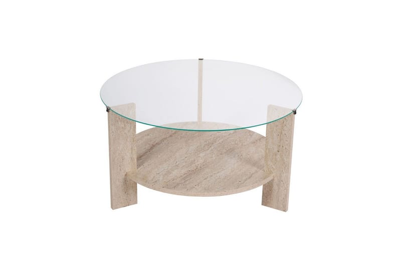 Kahvipöytä Clara 75 cm Lasilevyllä - Travertiini / Läpinäkyvä - Huonekalut - Pöytä & ruokailuryhmä - Sohvapöytä