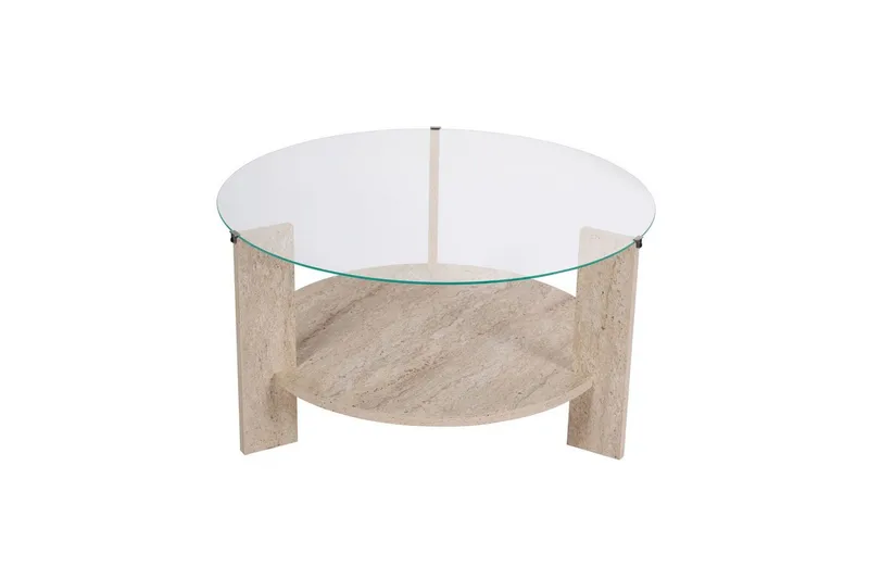 Kahvipöytä Clara 75 cm Lasilevyllä - Travertiini / Läpinäkyvä - Huonekalut - Pöytä & ruokailuryhmä - Sohvapöytä