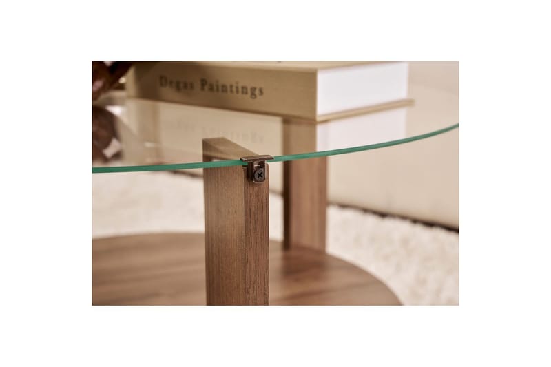 Kahvipöytä Clara 75 cm Lasilevyllä - Pähkinäpuu / Läpinäkyvä - Huonekalut - Pöytä & ruokailuryhmä - Sohvapöytä