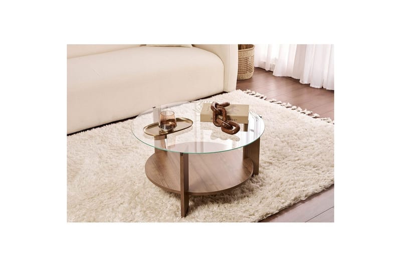 Kahvipöytä Clara 75 cm Lasilevyllä - Pähkinäpuu / Läpinäkyvä - Huonekalut - Pöytä & ruokailuryhmä - Sohvapöytä