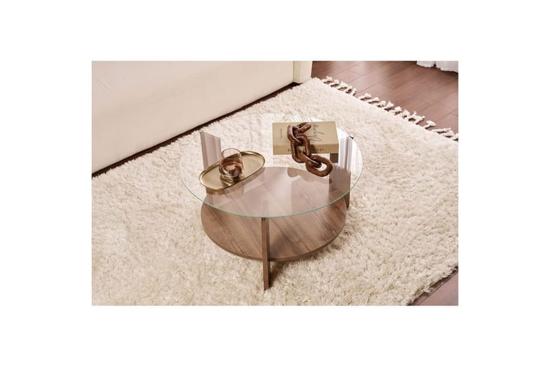 Kahvipöytä Clara 75 cm Lasilevyllä - Pähkinäpuu / Läpinäkyvä - Huonekalut - Pöytä & ruokailuryhmä - Sohvapöytä