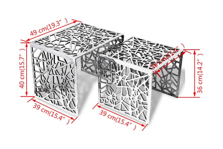Kaksiosainen Sivupöytä Neliö Alumiini Hopea - Hopea - Sohvapöytä
