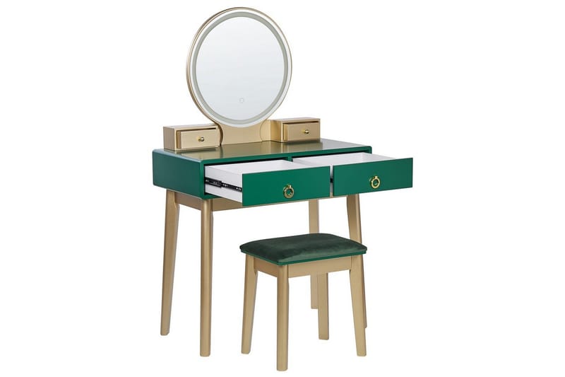 Kampauspöytä Fedry Vihreä, kulta - Vihreä, kulta - Huonekalut - Pöytä & ruokailuryhmä - Meikki- & kampauspöydät - Meikkipöytä valolla