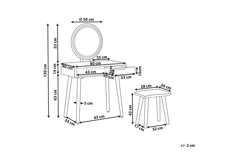Kampauspöytä Josselin - Huonekalut - Pöytä & ruokailuryhmä - Meikki- & kampauspöydät - Meikkipöytä valolla