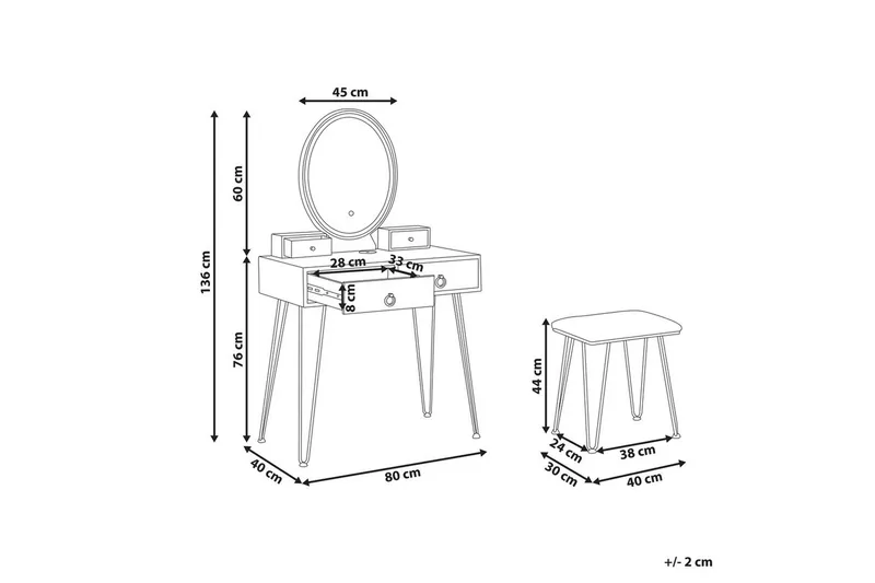 Kampauspöytä Soye - Huonekalut - Pöytä & ruokailuryhmä - Meikki- & kampauspöydät - Meikkipöytä valolla