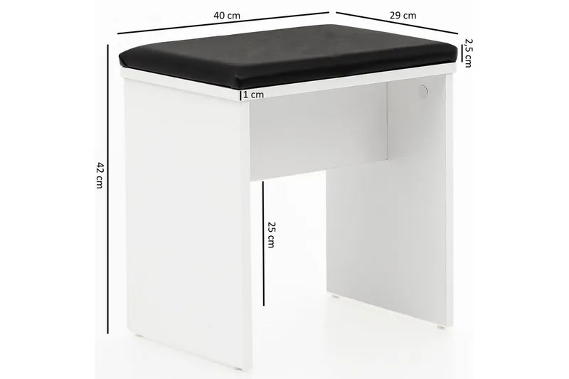 Kampauspöytä Wohnling Säilytystila Osmetic White -meikkipöydälle peilijakkaralla, klassisen moderni - Huonekalut - Pöytä & ruokailuryhmä - Meikki- & kampauspöydät