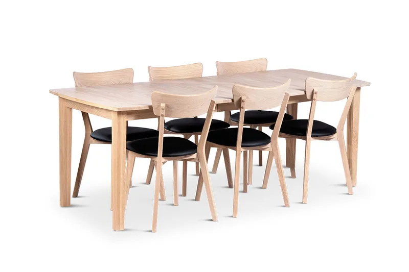 Kivik Jatkettava Ruokailuryhmä 160-210 Soikea, jossa 6 Eksjö-tuolia massiivipuuta, Luonnonväri