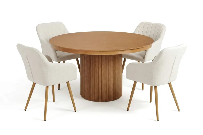 Kopparbo jatkettava pyöreä 120-220 cm tammi, 4 Filippa-ruokatuolia, Tammi