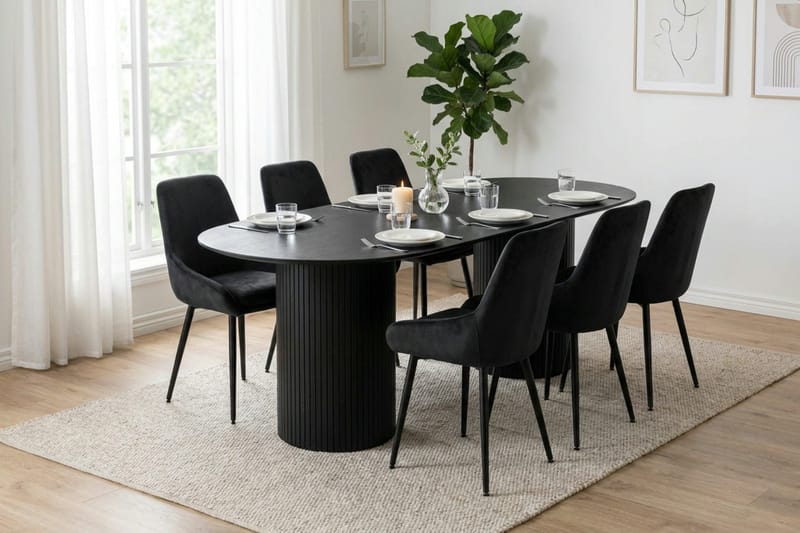 Kopparbo-ruokailuryhmä, ovaali 220 cm, musta, 8 Alsarp-ruokatuolia - Musta - Huonekalut - Pöytä & ruokailuryhmä - Ruokailuryhmä