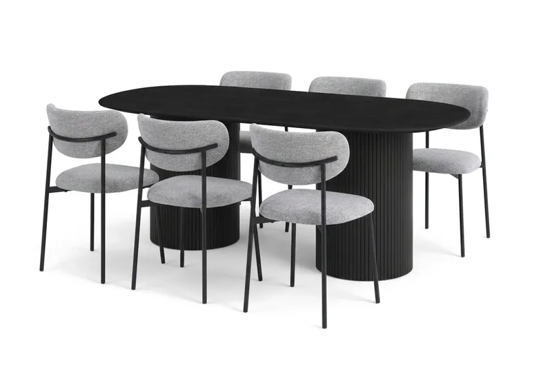 Kopparbo-ruokailuryhmä, soikea 180 cm, 6 Lucy-ruokatuolia, Mustalaseerattu tammi