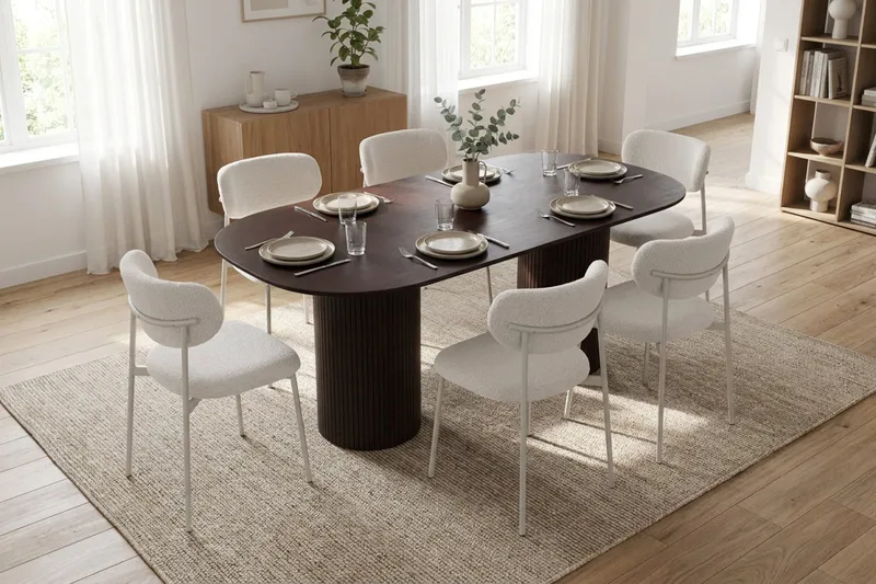 Kopparbo-ruokailuryhmä, soikea 180 cm, 6 Lucy-ruokatuolia - Savutammi - Huonekalut - Pöytä & ruokailuryhmä - Ruokailuryhmä