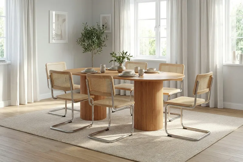 Kopparbo-ruokailuryhmä, soikea 180 cm, tammi, 6 Build-ruokailutuolia - Tammi - Huonekalut - Pöytä & ruokailuryhmä - Ruokailuryhmä