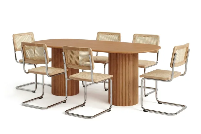 Kopparbo-ruokailuryhmä, soikea 180 cm, tammi, 6 Build-ruokailutuolia, Tammi