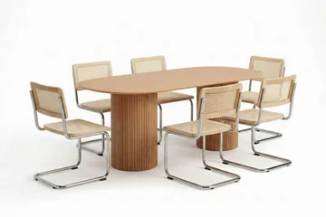 Kopparbo-ruokailuryhmä, soikea 180 cm, tammi, 6 Build-ruokailutuolia - Tammi - Huonekalut - Pöytä & ruokailuryhmä - Ruokailuryhmä