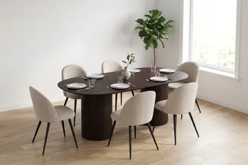 Kopparbo-ruokailuryhmä, soikea 220 cm, ja 6 Nibe Plus -ruokatuolia - Savutammi - Huonekalut - Pöytä & ruokailuryhmä - Ruokailuryhmä
