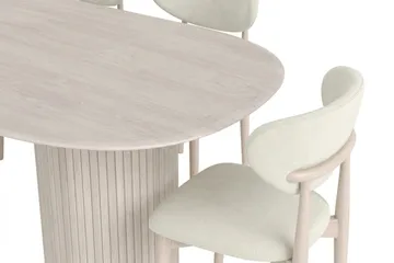 Kopparbo-ruokailuryhmä, soikea 220 cm, valkokuultokäsitelty, 6 Molly-ruokailutuolia - Valkokuultokäsitelty - Huonekalut - Pöytä & ruokailuryhmä - Ruokailuryhmä