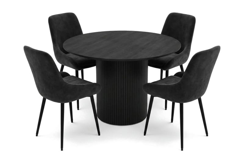 Kopparbo-ruokailuryhmä, pyöreä 110 cm, musta, 4 Alsarp-ruokatuolia, Musta