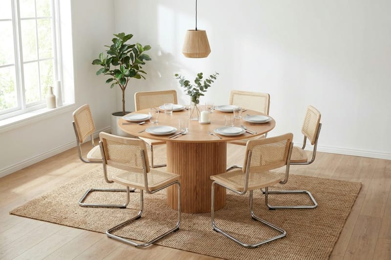 Kopparbo-ruokailuryhmä, pyöreä 130 cm, tammi, 6 Build-ruokapöydän tuolilla - Tammi - Huonekalut - Pöytä & ruokailuryhmä - Ruokailuryhmä