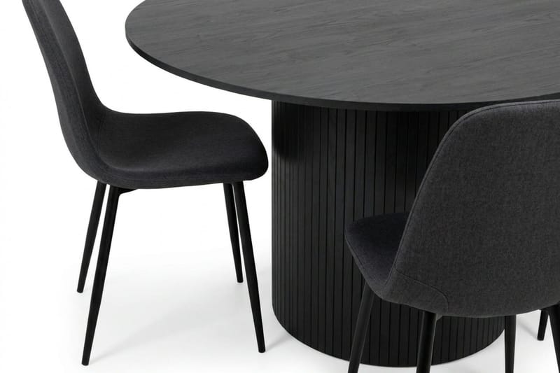 Kopparbo-ruokailuryhmä, pyöreä 110 cm, musta, 4 Nibe-ruokatuolia - Musta - Huonekalut - Pöytä & ruokailuryhmä - Ruokailuryhmä