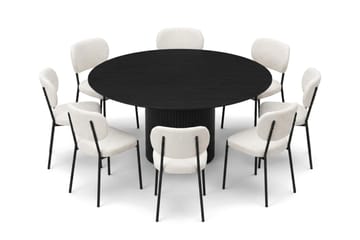 Kopparbo-ruokailuryhmä, pyöreä 180 cm, musta, 8 Gemmiano-ruokatuolia - Mustaksi petsattu tammi - Huonekalut - Pöytä & ruokailuryhmä - Ruokailuryhmä