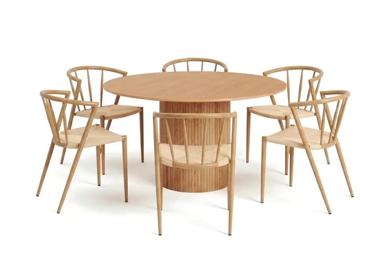 Kopparbo-ruokailuryhmä, pyöreä 130 cm, tammi, 6 Winston-ruokatuolia, Tammi