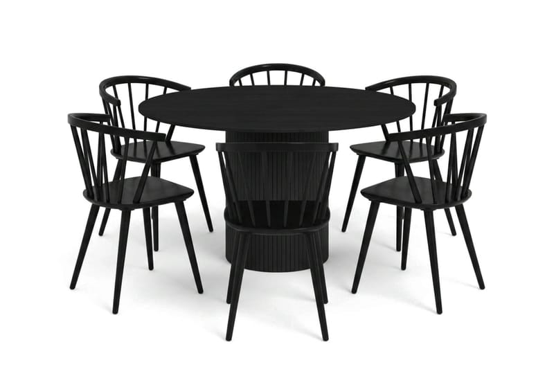 Kopparbo-ruokailuryhmä, pyöreä 130 cm, musta, 6 Tyrö-ruokatuolia, Musta