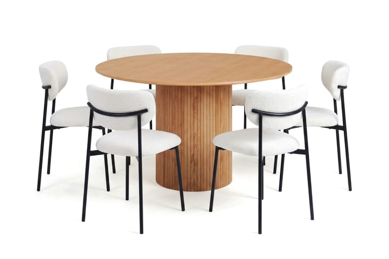 Kopparbo-ruokailuryhmä, pyöreä 130 cm, tammi, 6 Lucy-ruokatuolia, Tammi