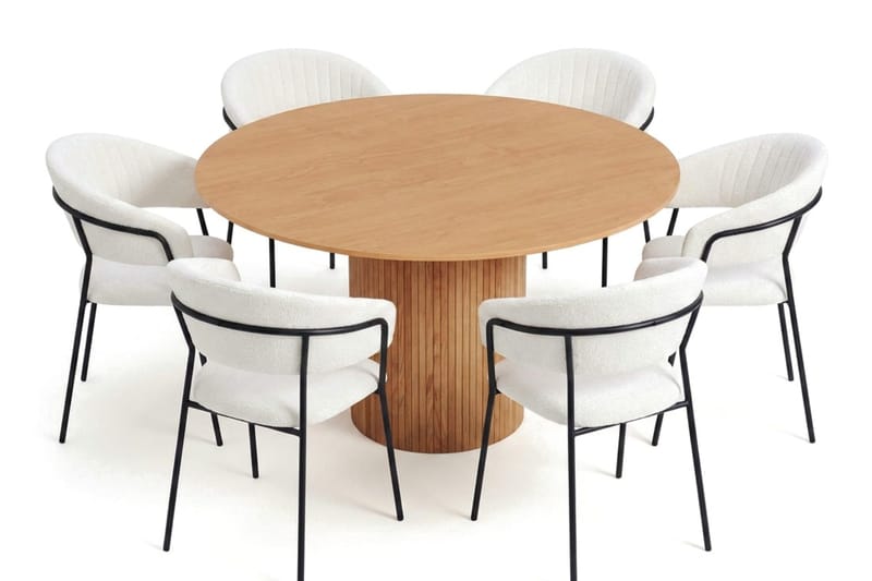 Kopparbo-ruokailuryhmä, pyöreä 130 cm, tammi, 6 Karol-ruokatuolia, Tammi