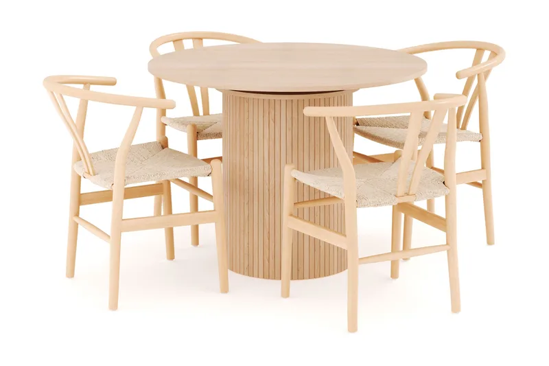 Kopparbo Ruokailuryhmä 106 cm Jatkettava, 4 Dastoori Ruokatuolia, Whitewash