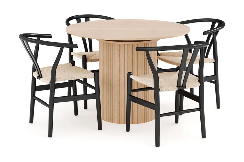 Kopparbo Ruokailuryhmä 106 cm Jatkettava, 4 Dastoori Ruokatuolia, Whitewash