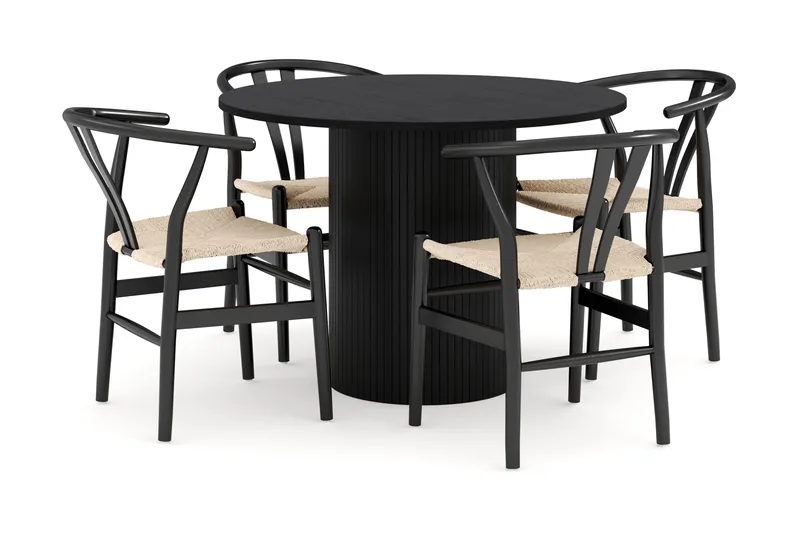 Kopparbo Ruokailuryhmä 106 cm Pyöreä ja 4 Dastoori Tuolia, Musta
