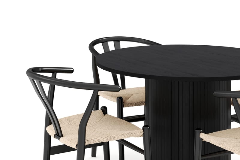 Kopparbo Ruokailuryhmä 106 cm Pyöreä ja 4 Dastoori Tuolia - Musta - Huonekalut - Pöytä & ruokailuryhmä - Ruokailuryhmä