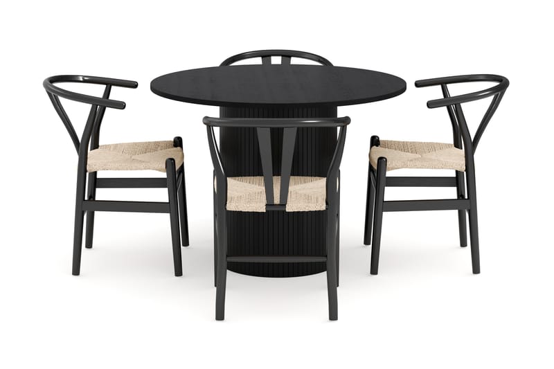 Kopparbo Ruokailuryhmä 106 cm Pyöreä ja 4 Dastoori Tuolia - Musta - Huonekalut - Pöytä & ruokailuryhmä - Ruokailuryhmä