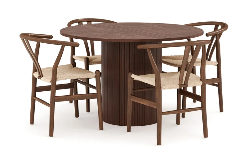 Kopparbo Ruokailuryhmä 120 cm Pyöreä ja 4 Dastoori Tuolia - Tummanruskea - Huonekalut - Pöytä & ruokailuryhmä - Ruokailuryhmä