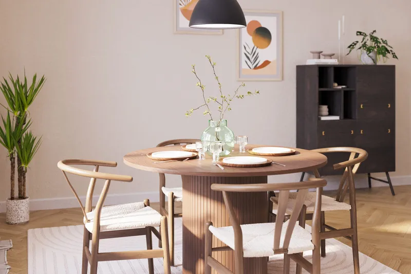 Kopparbo Ruokailuryhmä 120 cm Pyöreä ja 4 Dastoori Tuolia - Tummanruskea - Huonekalut - Pöytä & ruokailuryhmä - Ruokailuryhmä