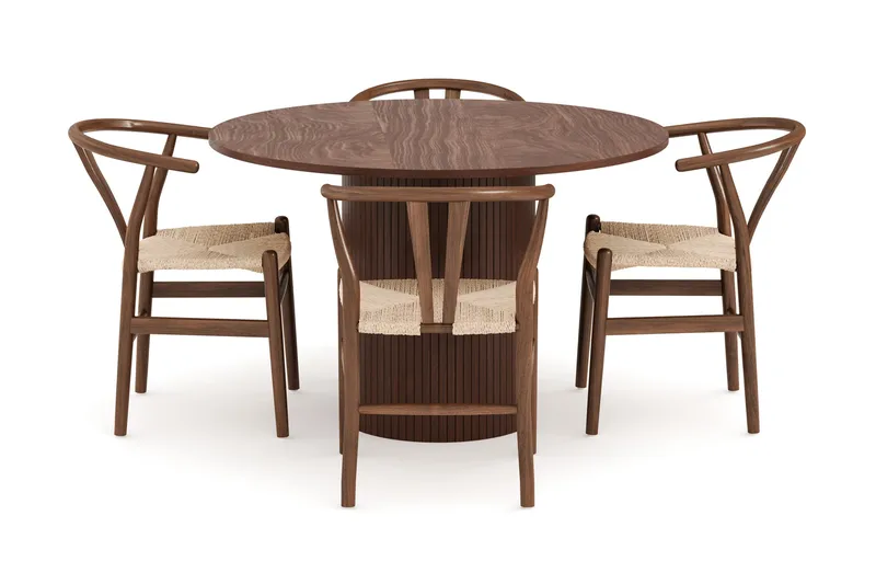 Kopparbo Ruokailuryhmä 120 cm Pyöreä ja 4 Dastoori Tuolia - Tummanruskea - Huonekalut - Pöytä & ruokailuryhmä - Ruokailuryhmä