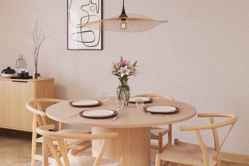 Kopparbo Ruokailuryhmä 130 cm Pyöreä ja 4 Dastoori Tuolia - Beige - Huonekalut - Pöytä & ruokailuryhmä - Ruokailuryhmä