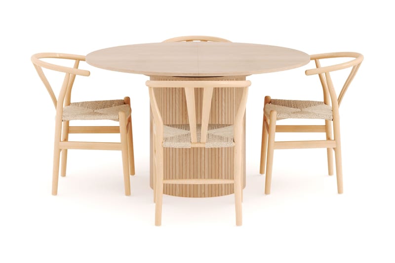 Kopparbo Ruokailuryhmä 130 cm Pyöreä Jatkettava, 4 Dastoori Ruokatuolia - Whitewash - Huonekalut - Pöytä & ruokailuryhmä - Ruokailuryhmä