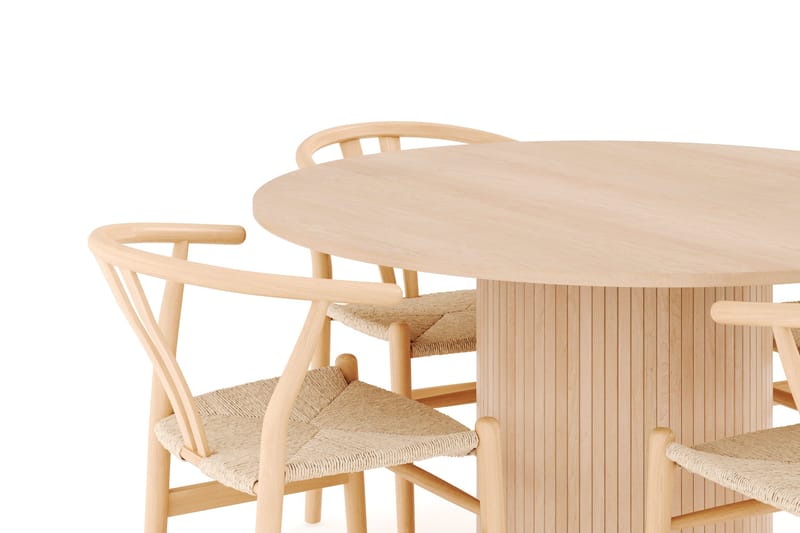 Kopparbo Ruokailuryhmä 130 cm Pyöreä ja 4 Dastoori Tuolia - Beige - Huonekalut - Pöytä & ruokailuryhmä - Ruokailuryhmä