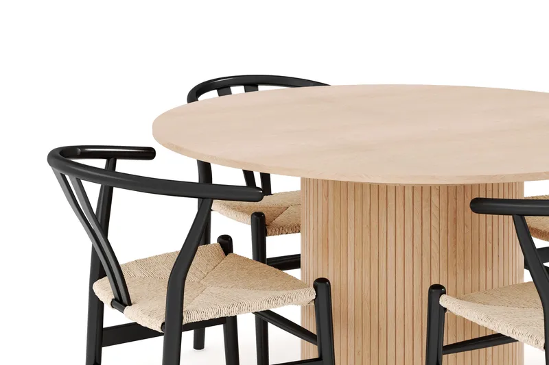 Kopparbo Ruokailuryhmä 130 cm Pyöreä Jatkettava, 4 Dastoori Ruokatuolia - Whitewash - Huonekalut - Pöytä & ruokailuryhmä - Ruokailuryhmä